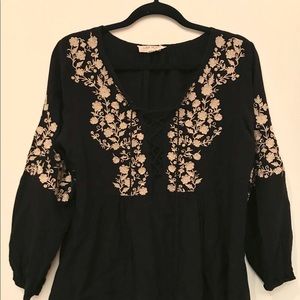Anthropologie - Luna Moon Embroidered Boho Top
